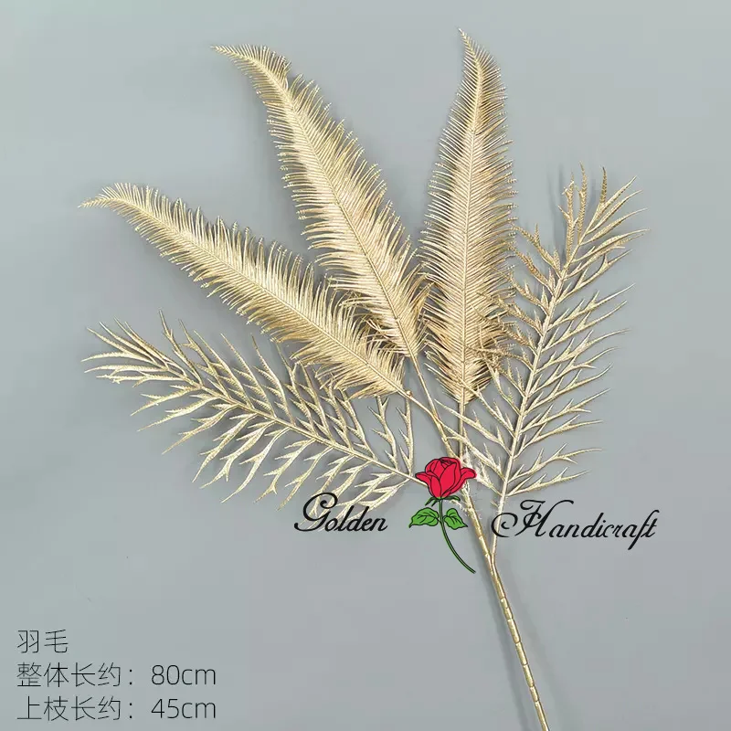 QSLH - E019 Wholesale Gold Plants Branch Hanging Flowers Long Stem Golden Ceiling Hanging Artificial Flowers Wedding Decoration