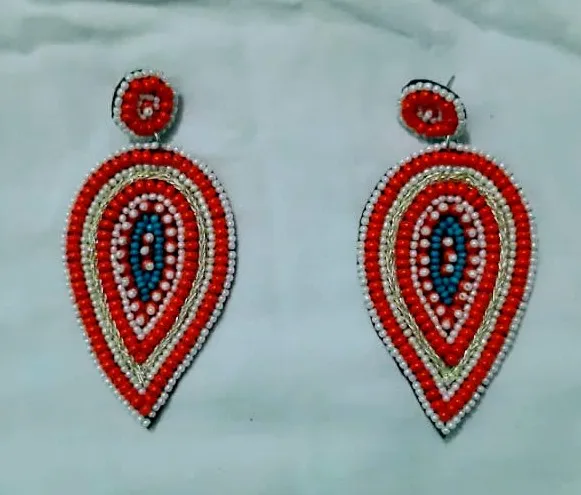 Water Melon Mardi Gras Embroidered Glass Beads Earrings