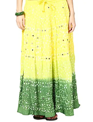 Indian Handmade Tie & Dye Bandhej & Sequins Work Bandhani Boho Cotton Long Skirt Boho Skirt Hippie Gypsy wrap Skirts wholesale