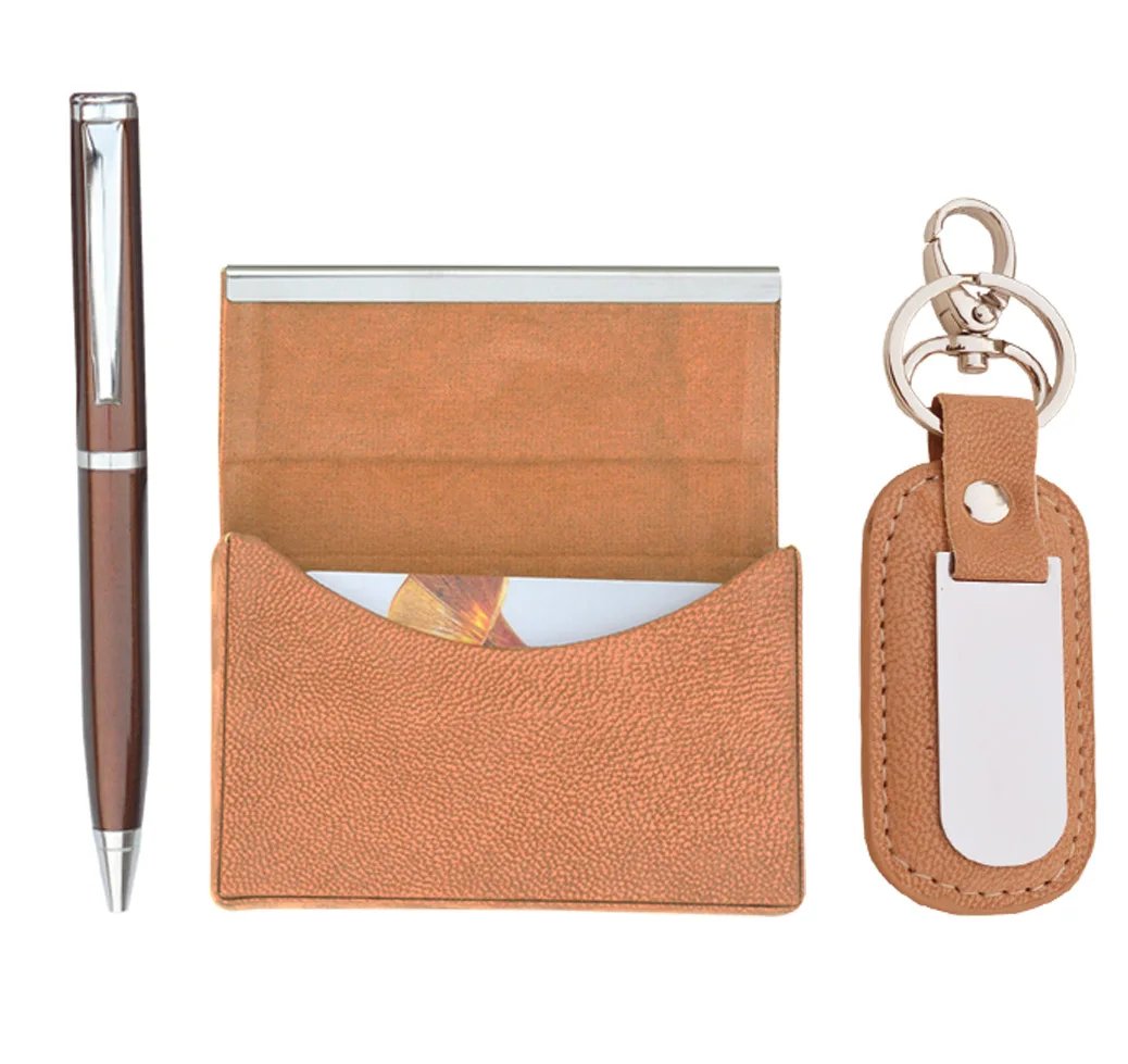 Black 3-in-1 Gift Combo of Visiting Card Holder, Key Ring & Metal Pen Promotional and Business Gifts Gift Set for Men and Women