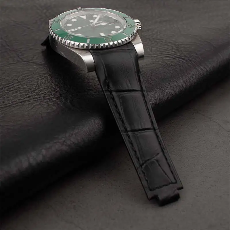 Великолепная кожа теленка с ремешком из кожи крокодила 20 мм мягкий изогнутый торцевой ремешок для часов Rolex