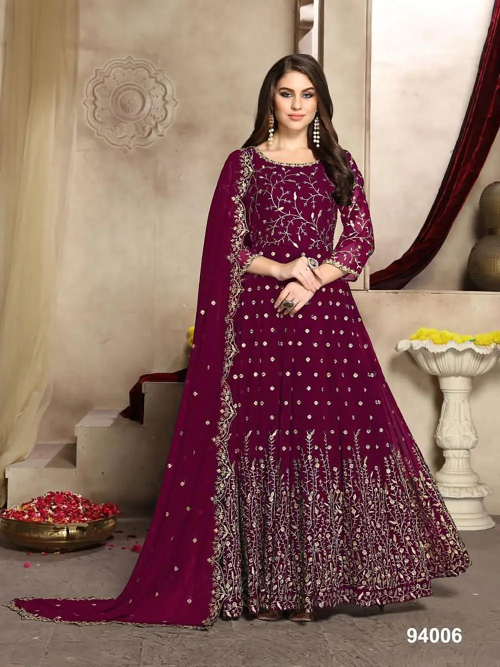 Индийская модная женская длинная жоржет с вышивкой Анаркали Kurti платье Dupatta одежда для свадебных вечеринок оптом