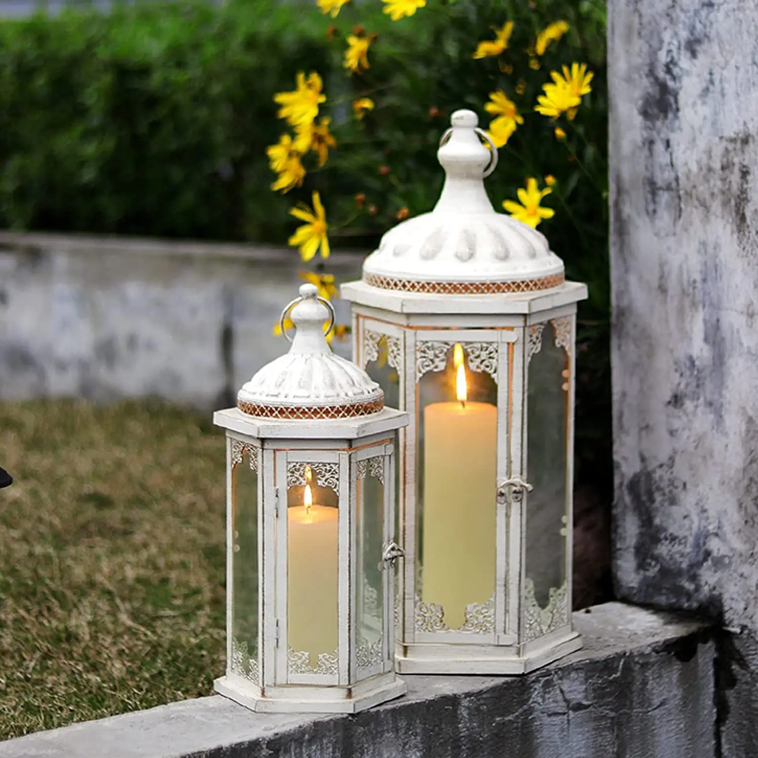 Large Outdoor Lantern,Vintage Style Candle Holders for Pillar Candles, Hanging Lanterns for Living Room Party Wedding Christmas