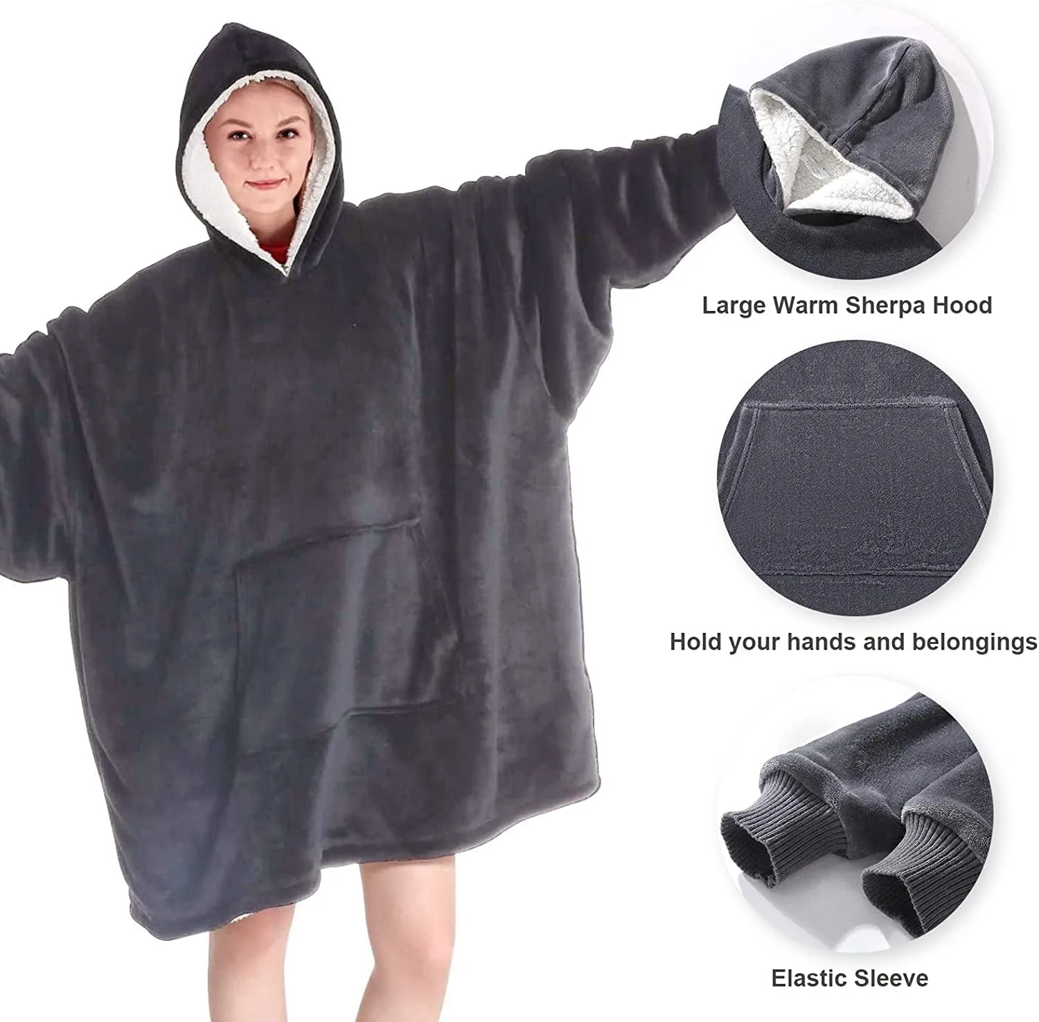 Sherpa Throw Fleece blanket hoodie  Solid for Winter hoodie blanket Polyester Soft Warm Christmas gift blanket hoodie oversized