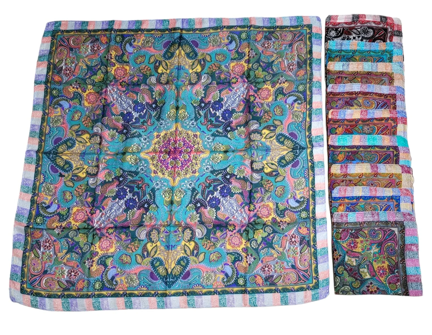 High Quality 100% Silk Twill Square Scarf Custom Logo Design Handmade Tabby Silk Scarf for Women from India for Winter Spring