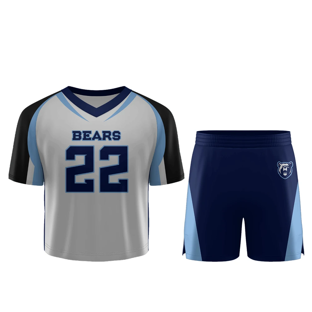 New arrival 2023 Sublimated Lacrosse Uniforms Sublimated Half Sleeves V-Neck Jersey And Shorts best quality lacrosse uniforms