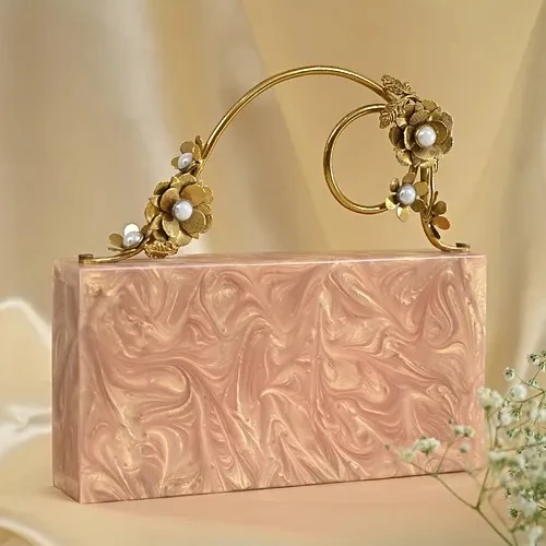 Fashion women clutch in multi color resin art marble look design epoxy ladies bag box purse hand made gives look classic