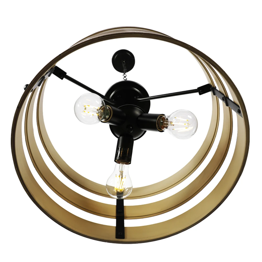 Farmhouse Wood Drum Cage Pendant Light Antique 3-Light Hanging Chandelier Fixture For Living Dining Room Kitchen