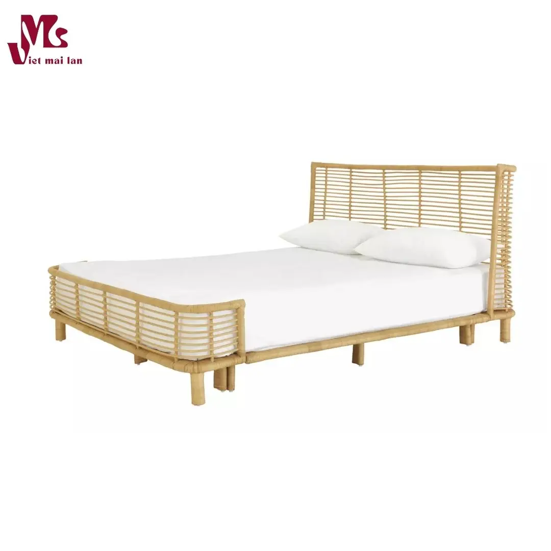 Wholesale Wicker King rattan bed Natural Bed Frame Rattan Furniture for Beds Room Made in Vietnam