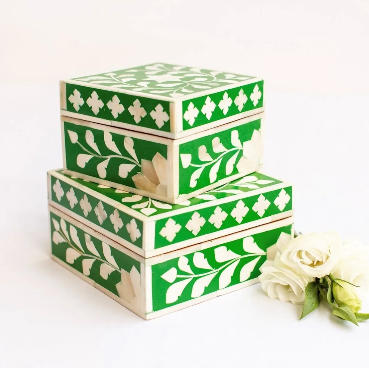 Handcrafted Indian Wooden Bone Inlay Jewellery Box Traditional Rectangular Trending Dubai Saudi Arabia Handmade MDF Storage