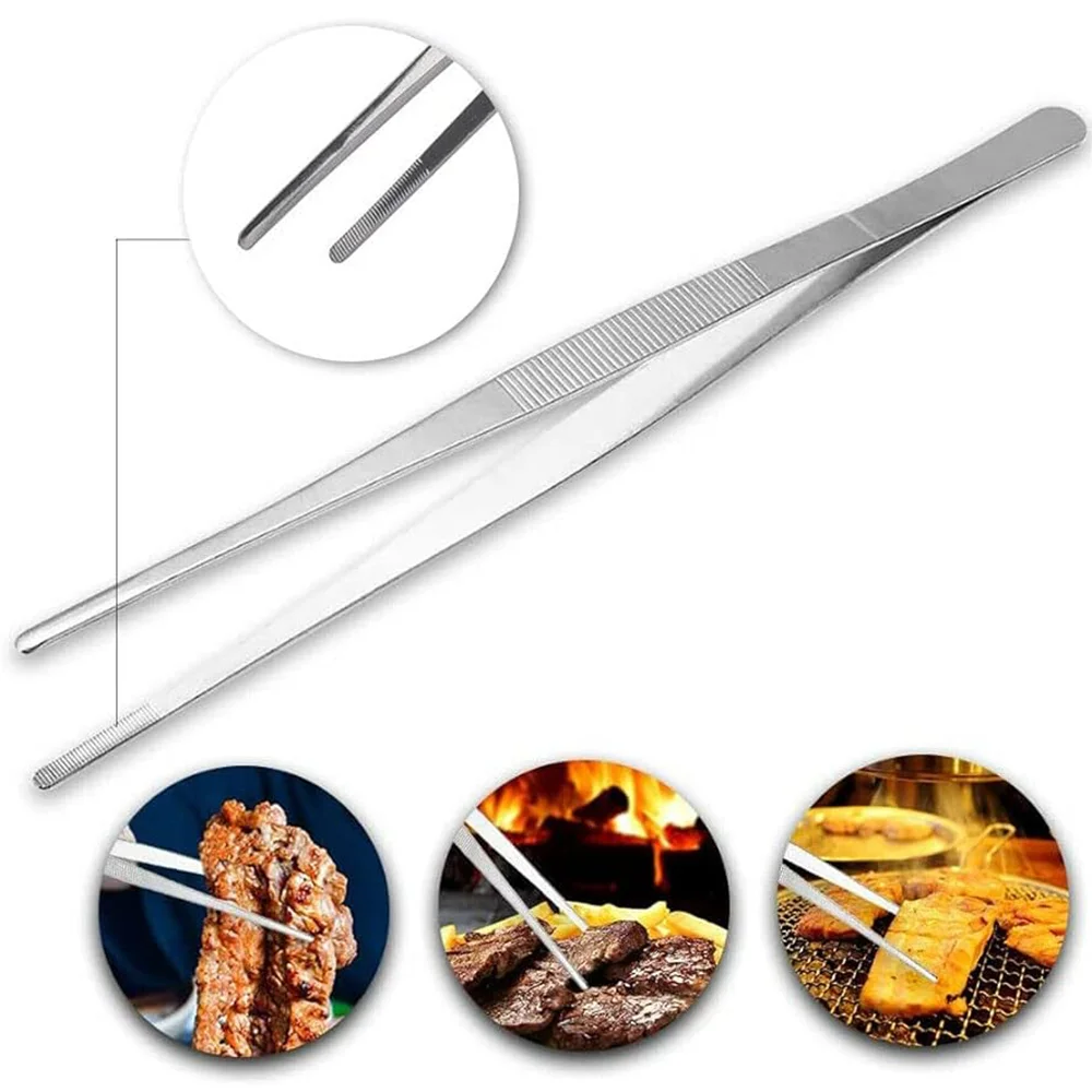 Kitchen Tweezers Stainless Steel Tongs with Precision Serrated Tips for Cooking and Medical 12 Inch