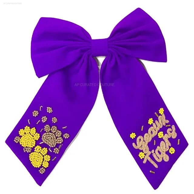 Seed beaded headbands beaded bows Customized Team Name beaded Hair Bows Stylish handmade Hair Accessories seed beaded bows