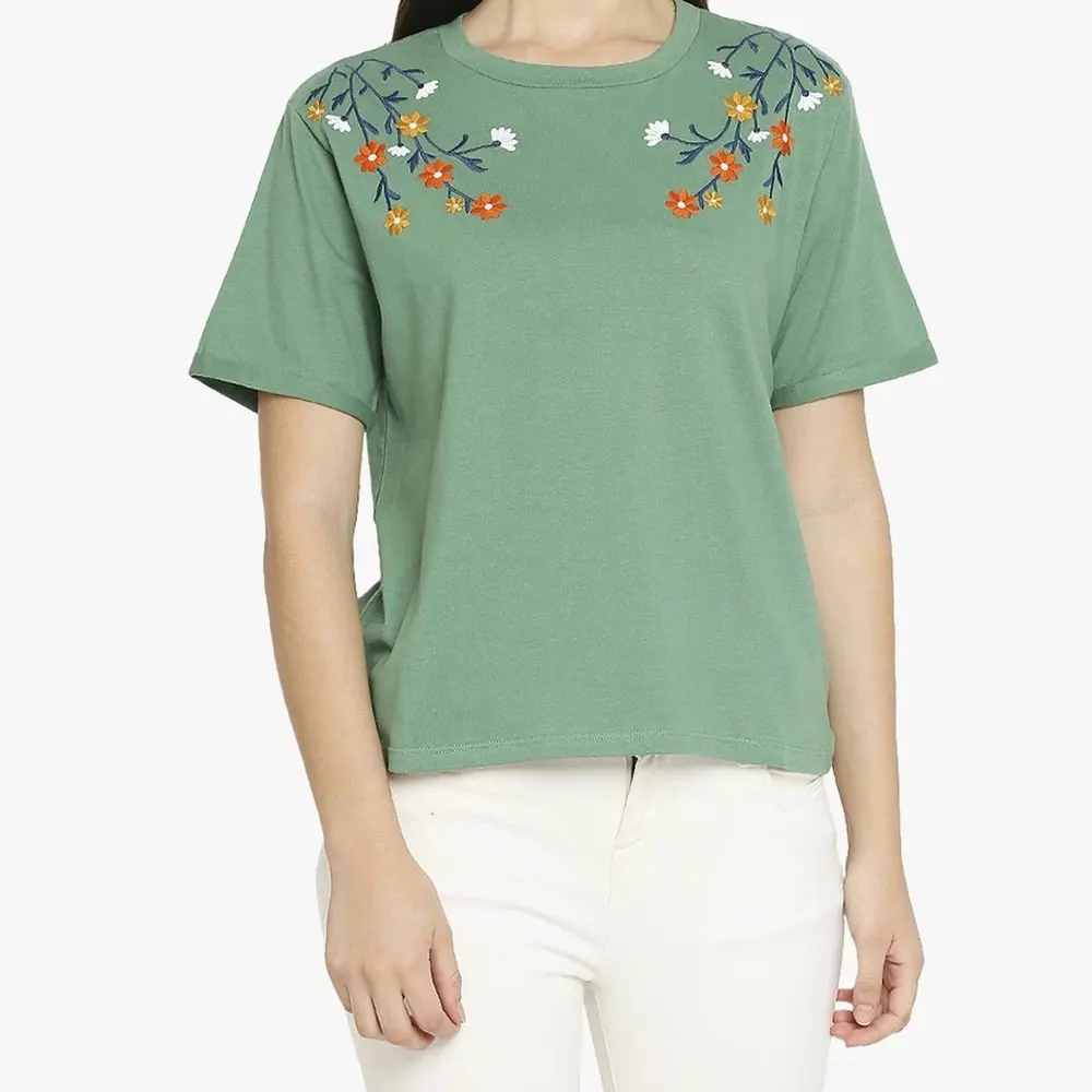 Factory Made Customized Bulk Quantity Blank Cotton Embroidery Women T-shirt For Sale Best Breathable Embroidery Women T-shirt