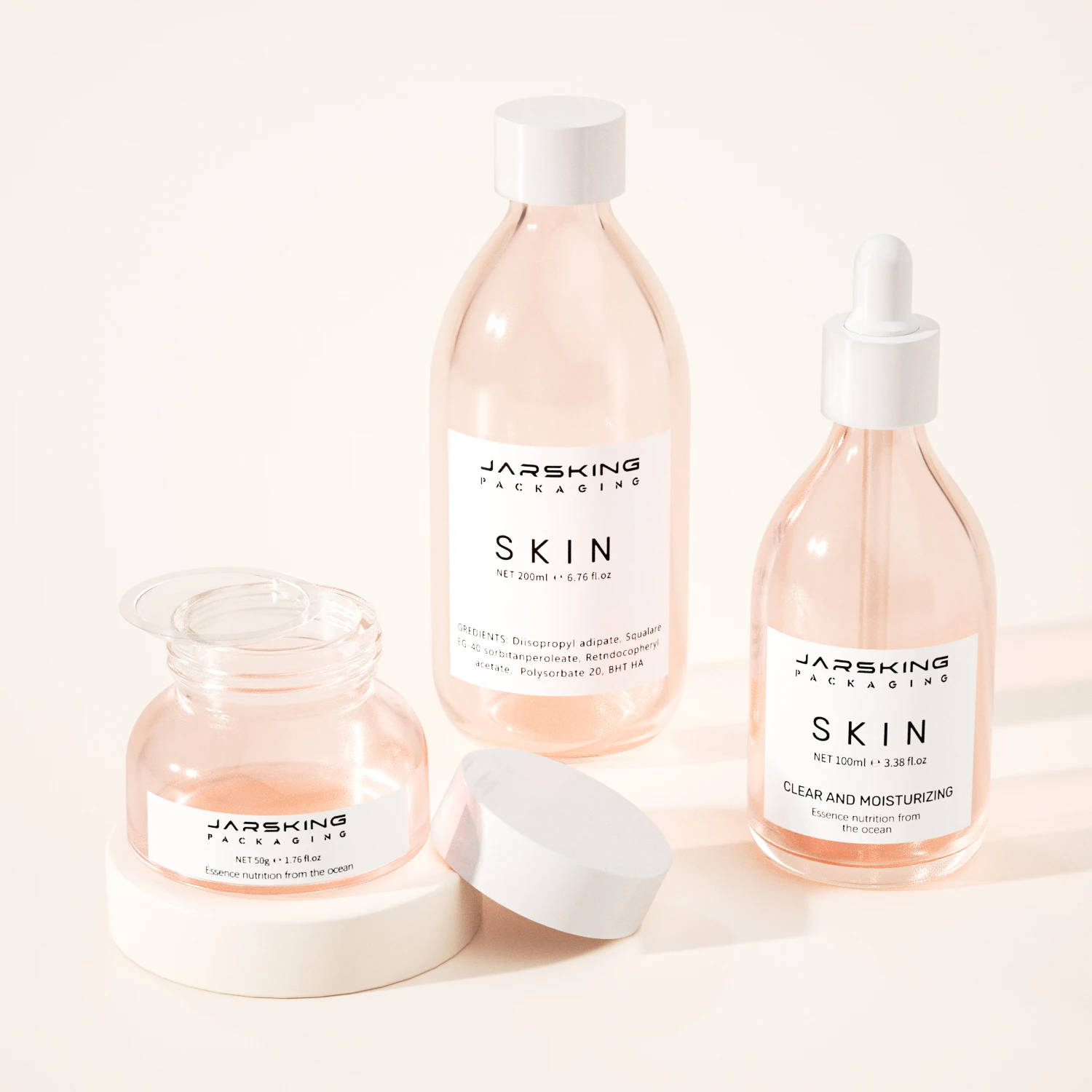 pink luxury empty glass cream jar 50g frosted lotion body oil dropper pump bottle 100ml 200ml