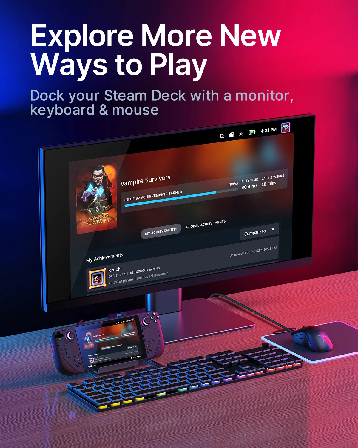 JSAUX 6 in 1 Steam Deck Docking Station USB 3.0 RJ45 1000M 100W Charging  4K 60Hz Docking Station for Steam Deck