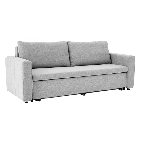 Sofa Bed Convertible Sleeper Couch With Grey Cotton Upholstery with Storage For Living Room