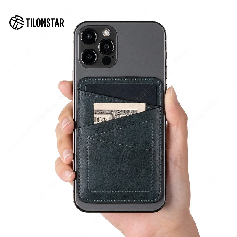 High Quality Cell Phone Credit Card Holder Wallet 3M Sticky Leather Phone Back Card Holder