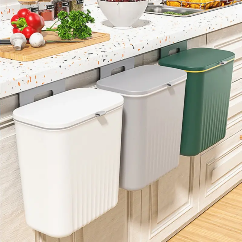 Portable Kitchen Hanging Square Wall Mounted Compost rubbish Bin with Plastic Dustbin Trash Cans Garbage Can Waste Bin