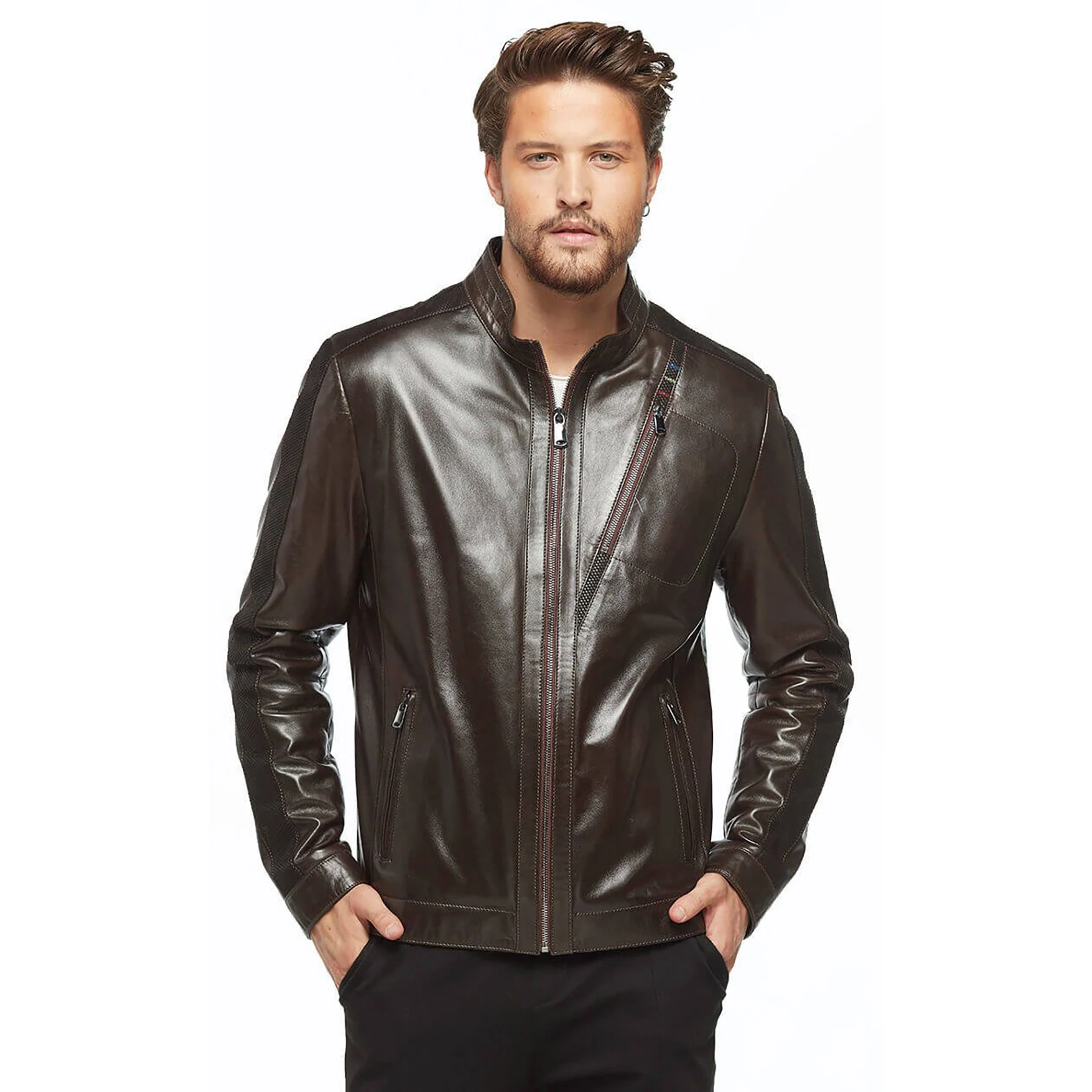 New Fashion Distressed Vintage Leather Jacket Men Genuine Lambskin Mens Leather Jacket