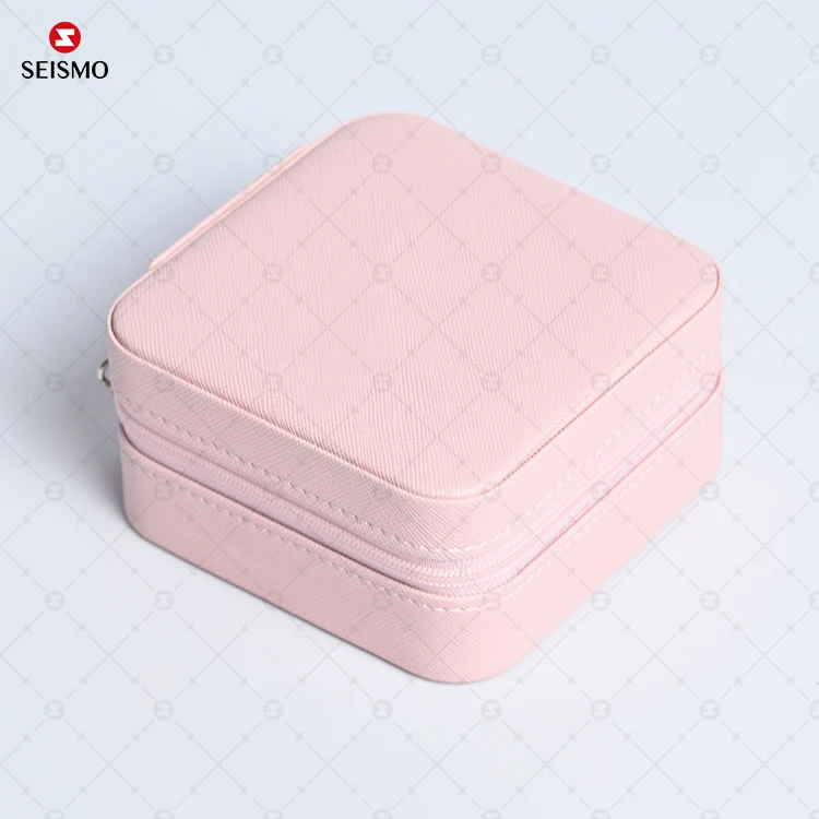 Custom Design Logo Zipper Portable Velvet Leather Pu Jewelry Storage Case Jewellery Organizer Bag Box For Travel