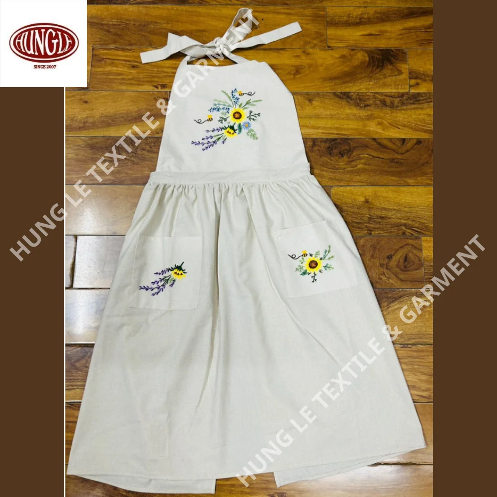 Wholesale Elegant Floral Animal Embroidery Apron Formal Home Decor