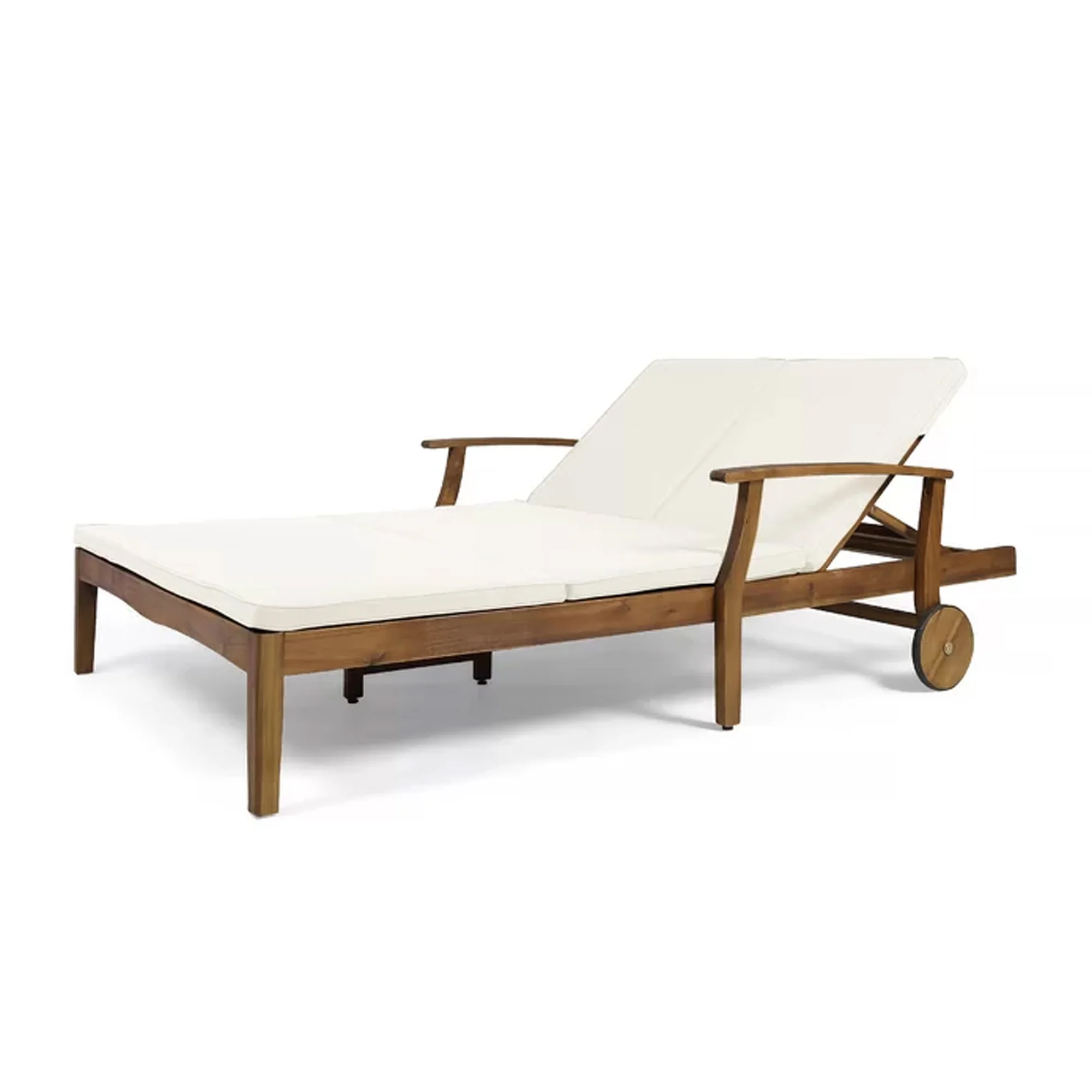 Outdoor Swimming Pool Double Sunbed Chaise Lounge Solid Teak Wood - Hg