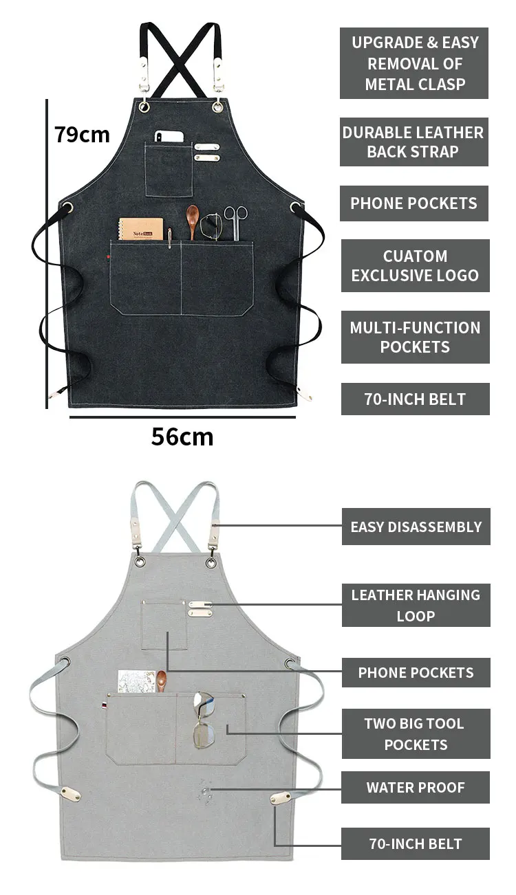 High quality Wholesale excellent Water drop Resistant Cotton Canvas Cross Back Adjustable Cooking Kitchen Chef Apron With Strap