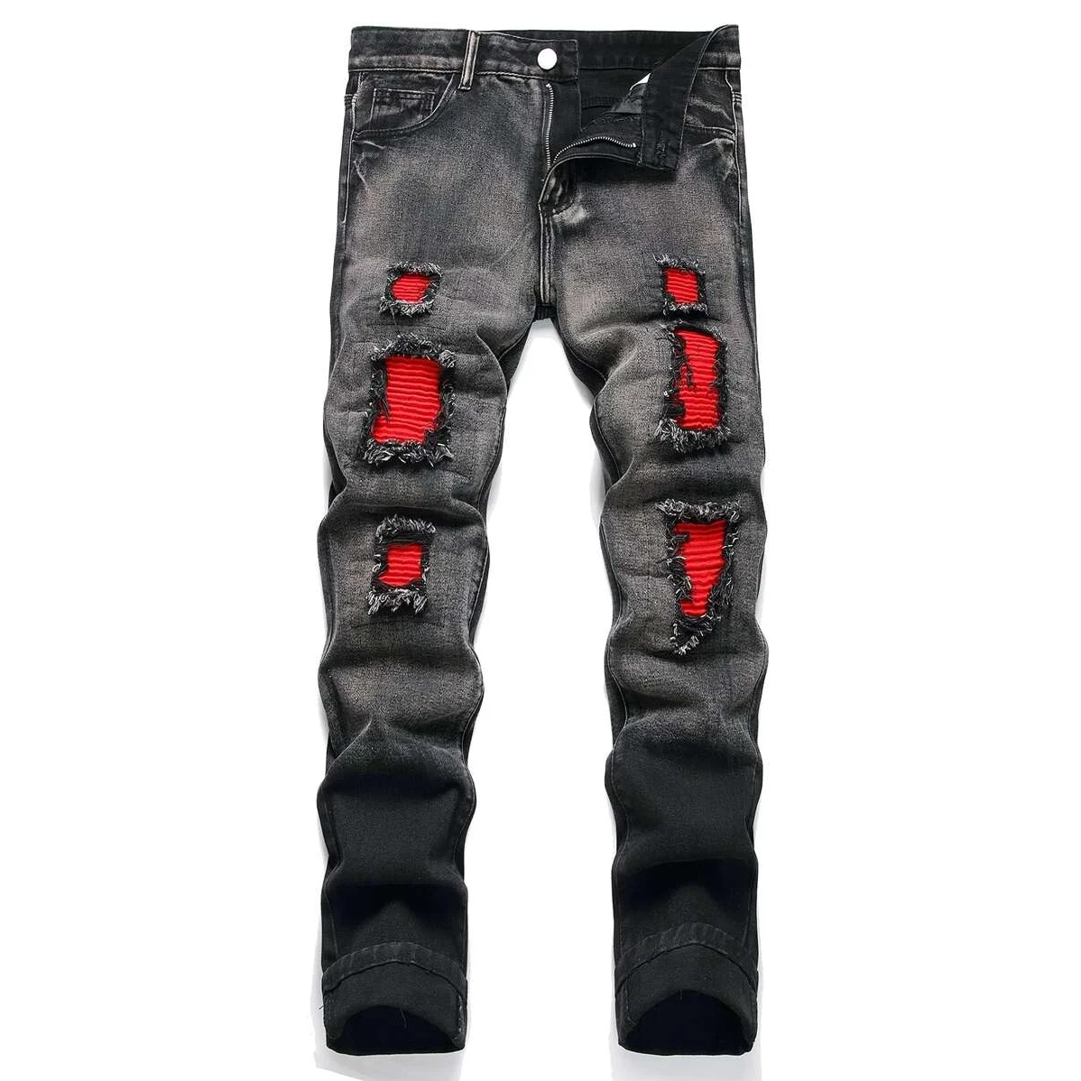 Wholesale Distressed Jeans Men Black Stretchy Slim Fit Hip Hop Destroyed Broken Holes Ripped Man Breathable  Frayed Denim Pants