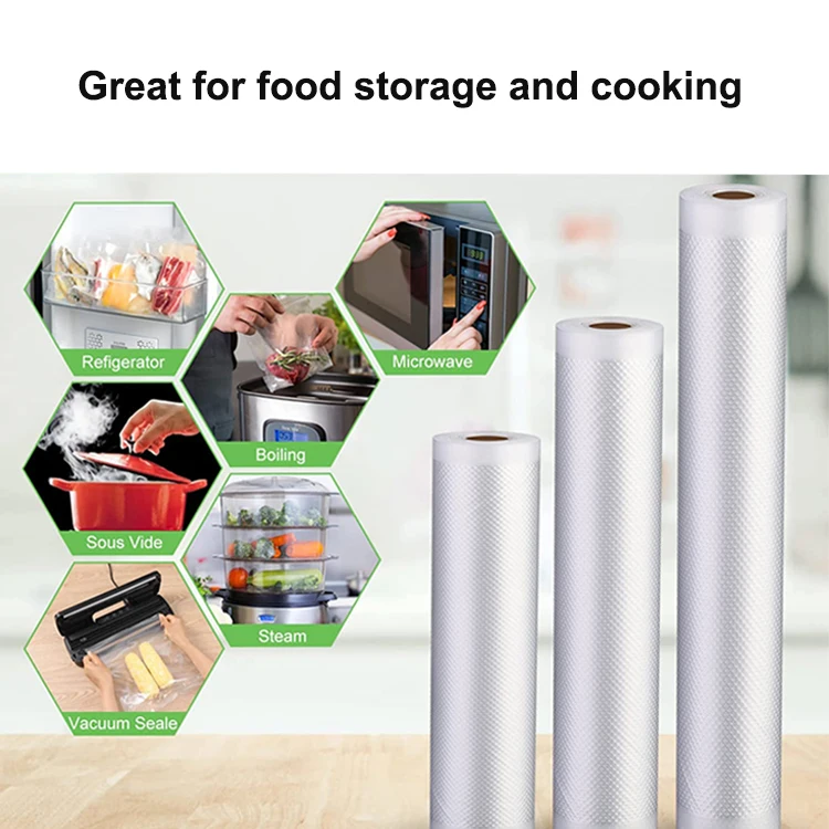 Custom PE Embossed Transparent Vacuum Sealer Roll 28 x 5 Meter Vacuum Sealer Bags For Food