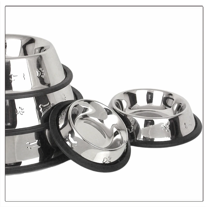 Stainless Steel Pet Bowl with Copper Plating Metal Dog Bowl with Paw and Bone Embossing