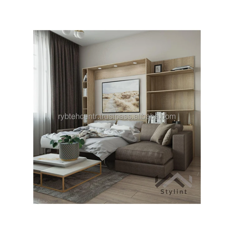 Home furniture set collapsible bed 2000x1400 mm with shelves & corner sofa best quality from manufacturer folding beds for sale