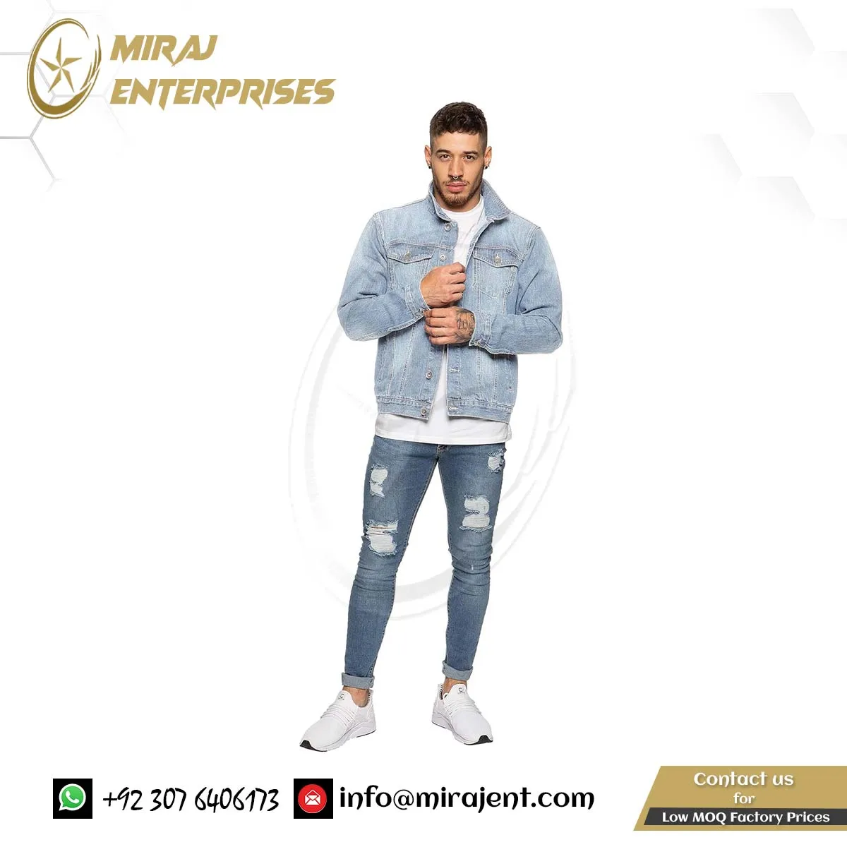 Mens Denim Jacket Western Classic Style Trucker Vintage Style Jean Coat Black Blue