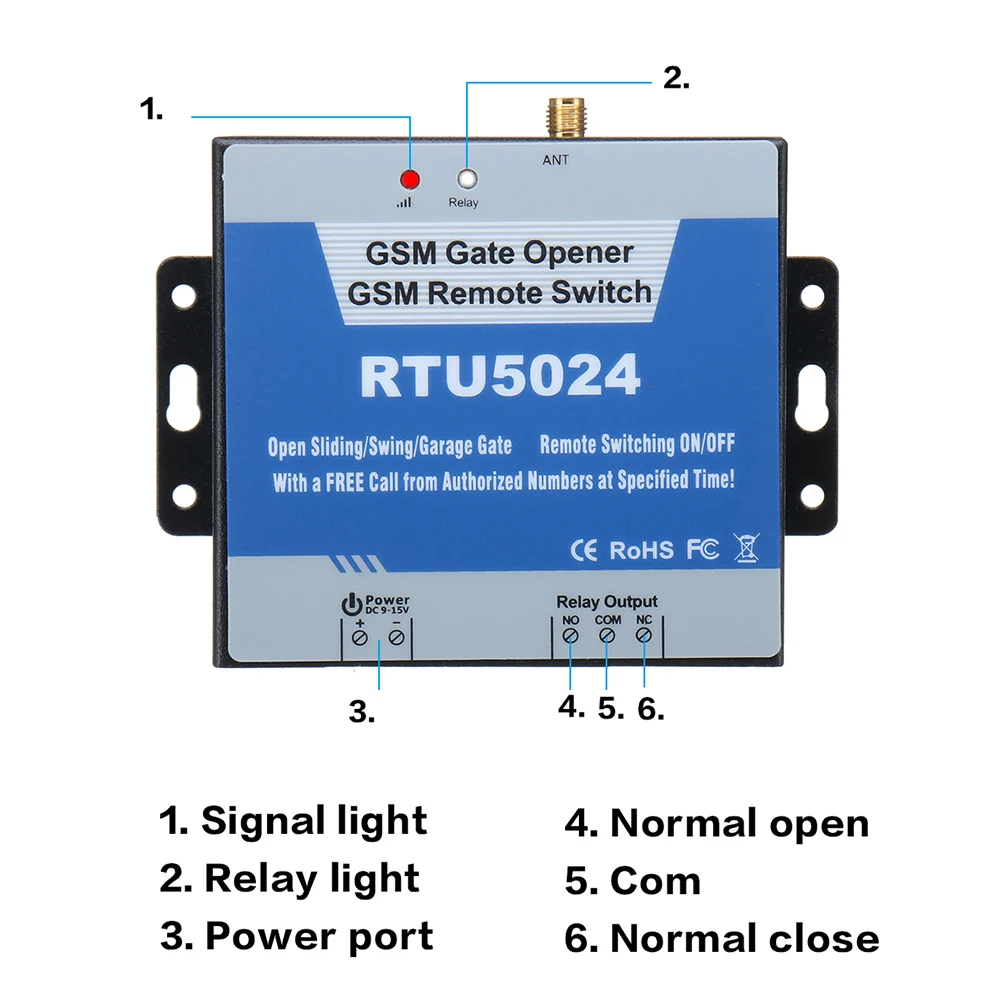 GSM Gate Opener, RTU 5024 Access Controller, Remote On/Off Switch Free Call SMS Command Support 850/900/1800/1900MHz