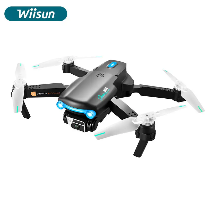 D S98 Drone With Double Camera 4K HD Outdoor Cool Breathing Light With Obstacle Avoidance Folding Drone RC Helicopter Toy