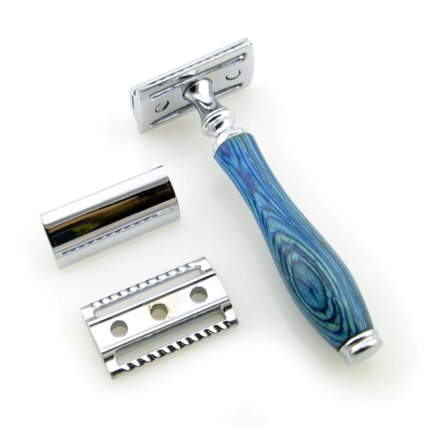 Kounain Professional Double Edge Safety Razor with Natural Wooden Handle Sustainable Durable for Men and for Women in Blue