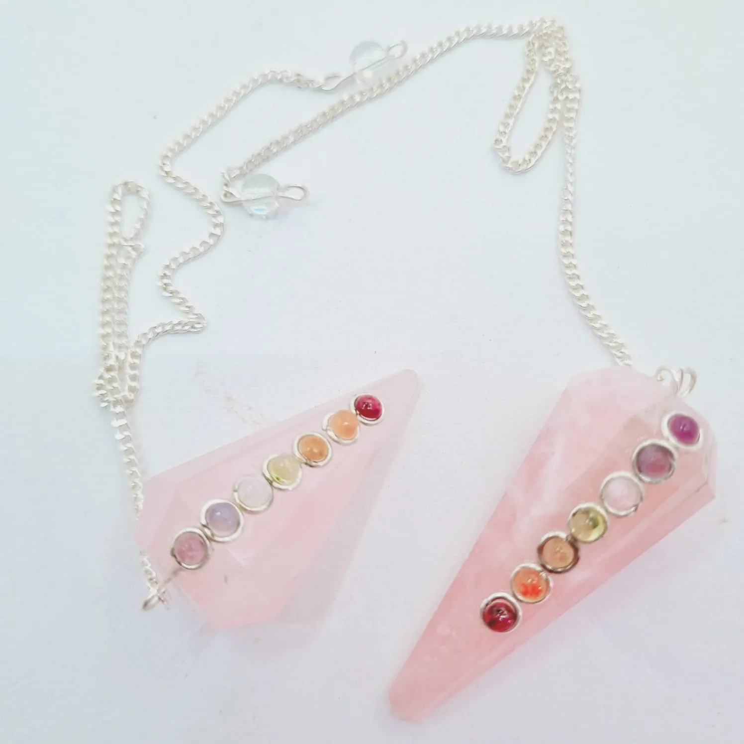 WHOLESALE TOP QUALITY ROSE QUARTZ 7 CHAKRA DOWSER PENDULUM/HEALING DOWSING CRYSTAL CONE PENDULUM FOR REAIKI FROM ELEGANT AGATE