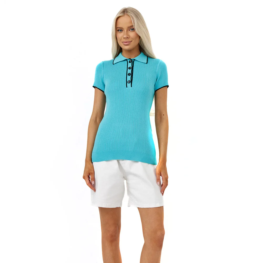 Stylish Black Polo T-shirt for Women Universal Model Loose-fitting Breathable Fabric