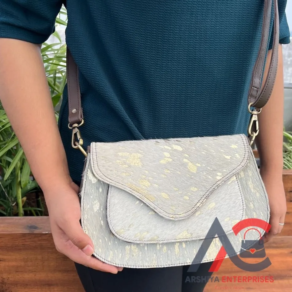 Metallic Fur Leather New Arrival Handbag Sling Bag Gypsy Boho Real Leather Vintage Handmade Western Style Multi Uses Sling Bag