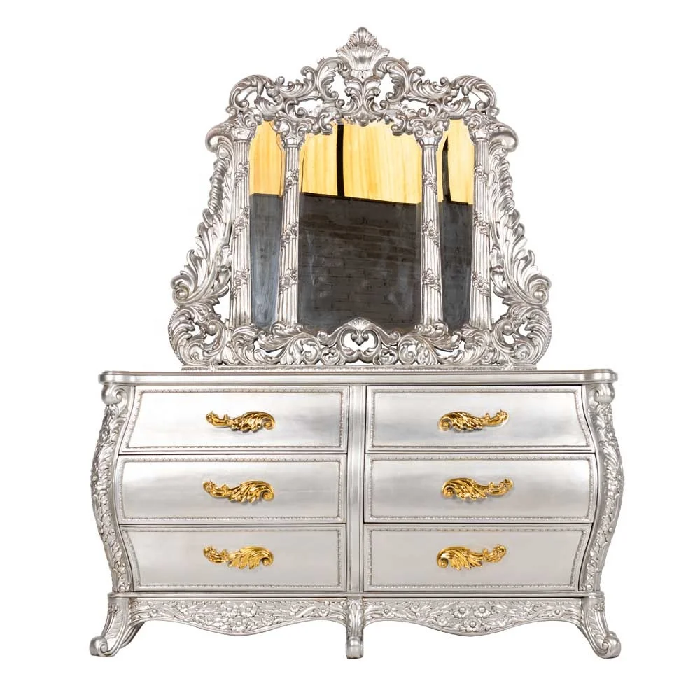 Modern 6-Drawer Luxury Mirror Cabinet Dresser Cheap Solid Wood Makeup Vanities Furniture for Bedroom Antique Design Style