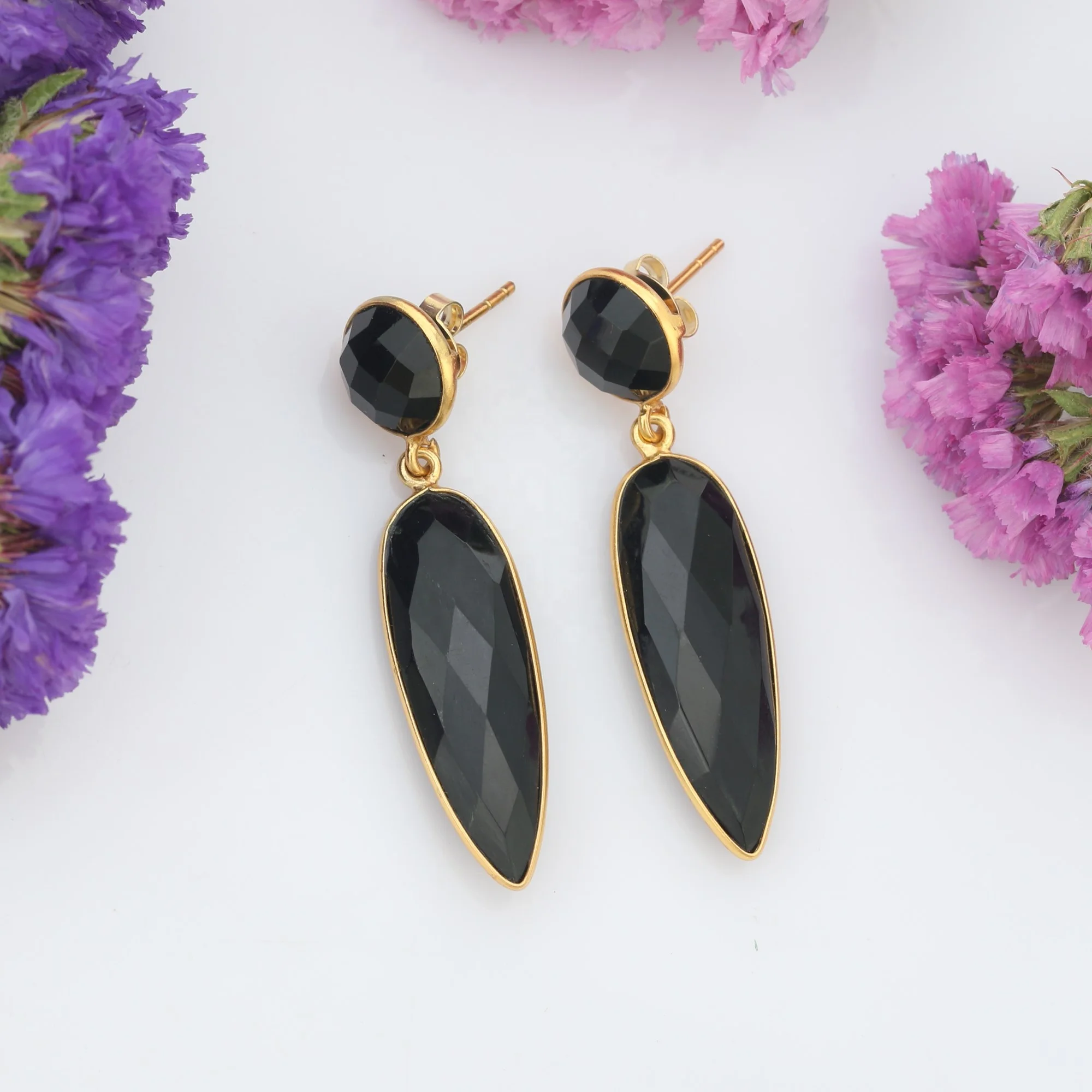 925 Sterling silver Black Onyx Fancy Earring Fancy Pear Shape And Round Wholesale Price Handmade Earrings