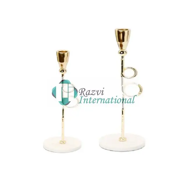 Gold Circular Loop Taper Candle Holder On Marble Base with 2 Sizes Candlestick Holders Premium Quality Candle Holders in India