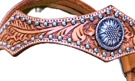 Top quality Western leather Headstall with very fine hand tooled and  carving with brass fancy buckle with  studs