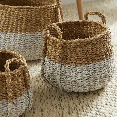 Handmade Rustic Water Hyacinth Basket for Bathroom and Home Organizing