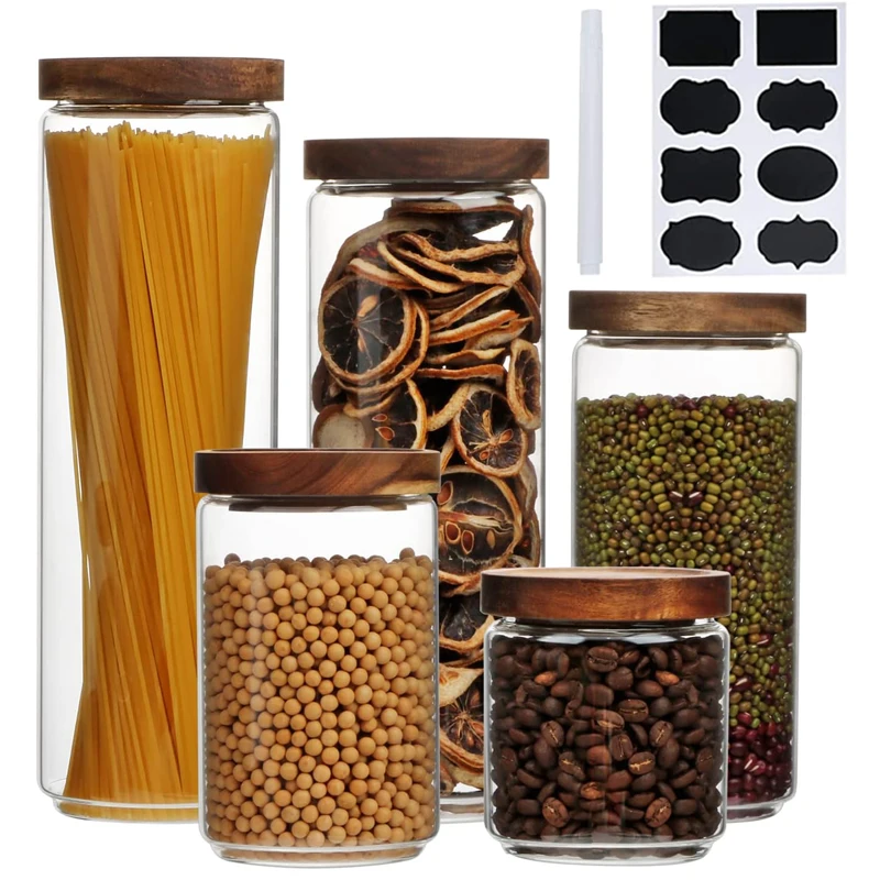 Pantry Organisation Clear Glass Cookie Canisters Household Big Storage Containers Wide Mouth Glass Jar With Acacia Wooden lid