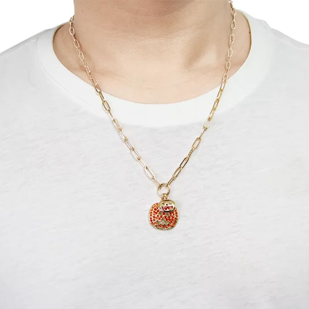 Halloween Evil Pumpkin 18K Gold Plated Necklace Jewelry Set for Men and Women