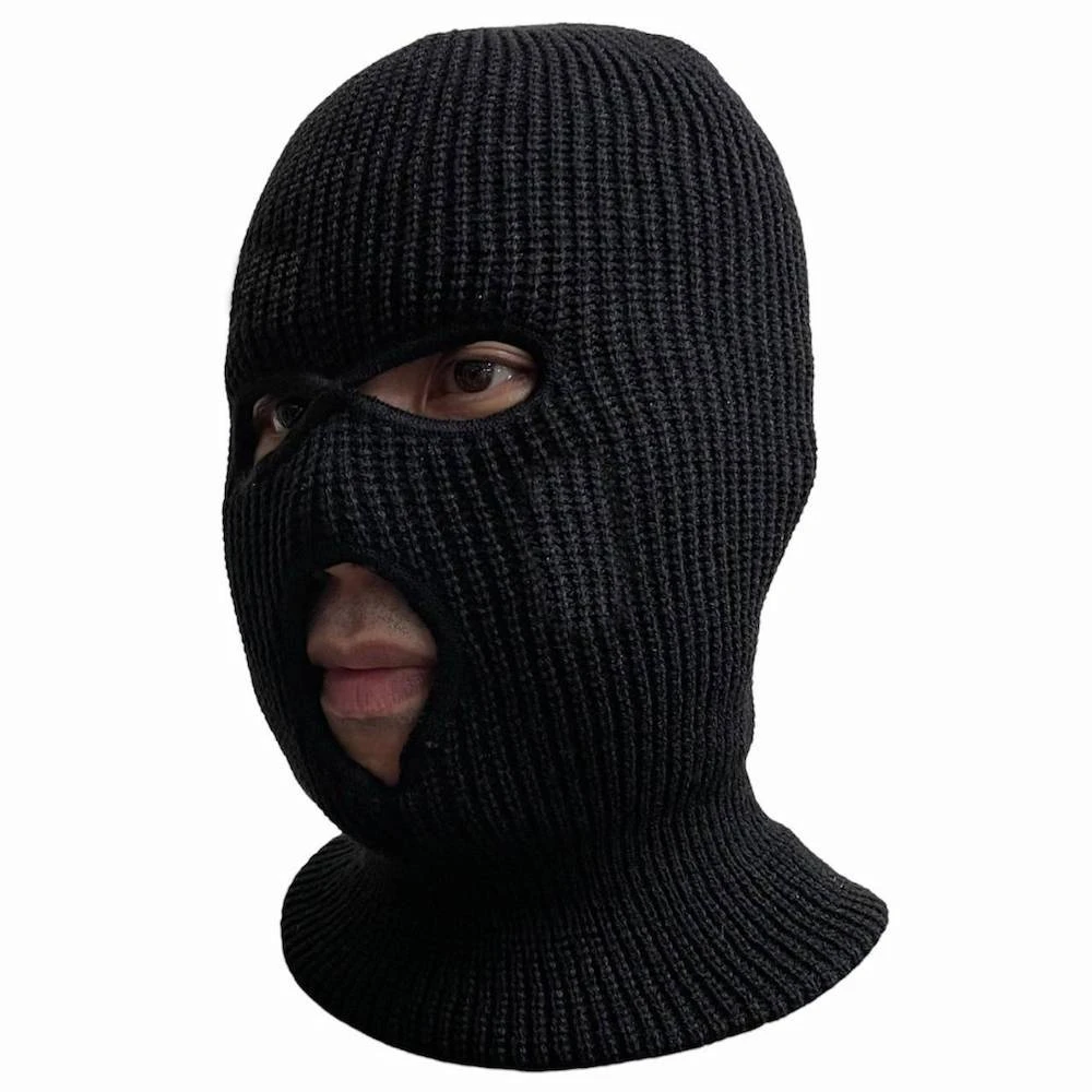 Waterproof Knitted Full Face Cover Ski Mask Winter Cap for Women 3-Hole Embroidery Logo Balaclava Puff Printing Motorcycle Use