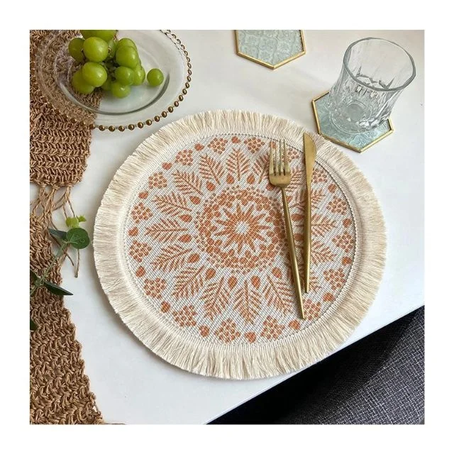 Simple Mint Colour Cut Worked Cotton Table Mat Embroidered Design Western Decor Accessory Woven Hot Insulation Kitchen Wedding