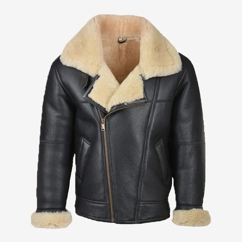 Mens Aviator Raf B3 Leather Bomber Flying Jacket WWII Pilot Real Sheepskin Shearling Leather Jacket