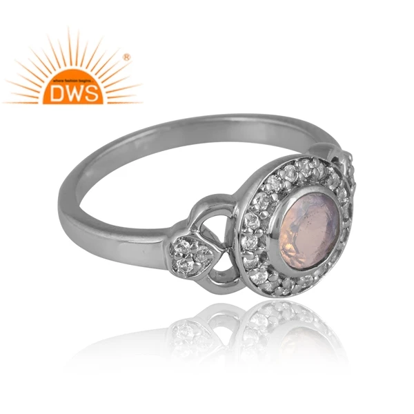 New Design Silver Palladium Plated Natural Ethiopian Opal & White Topaz Ring For Women Custom Design Jewelry Supplier