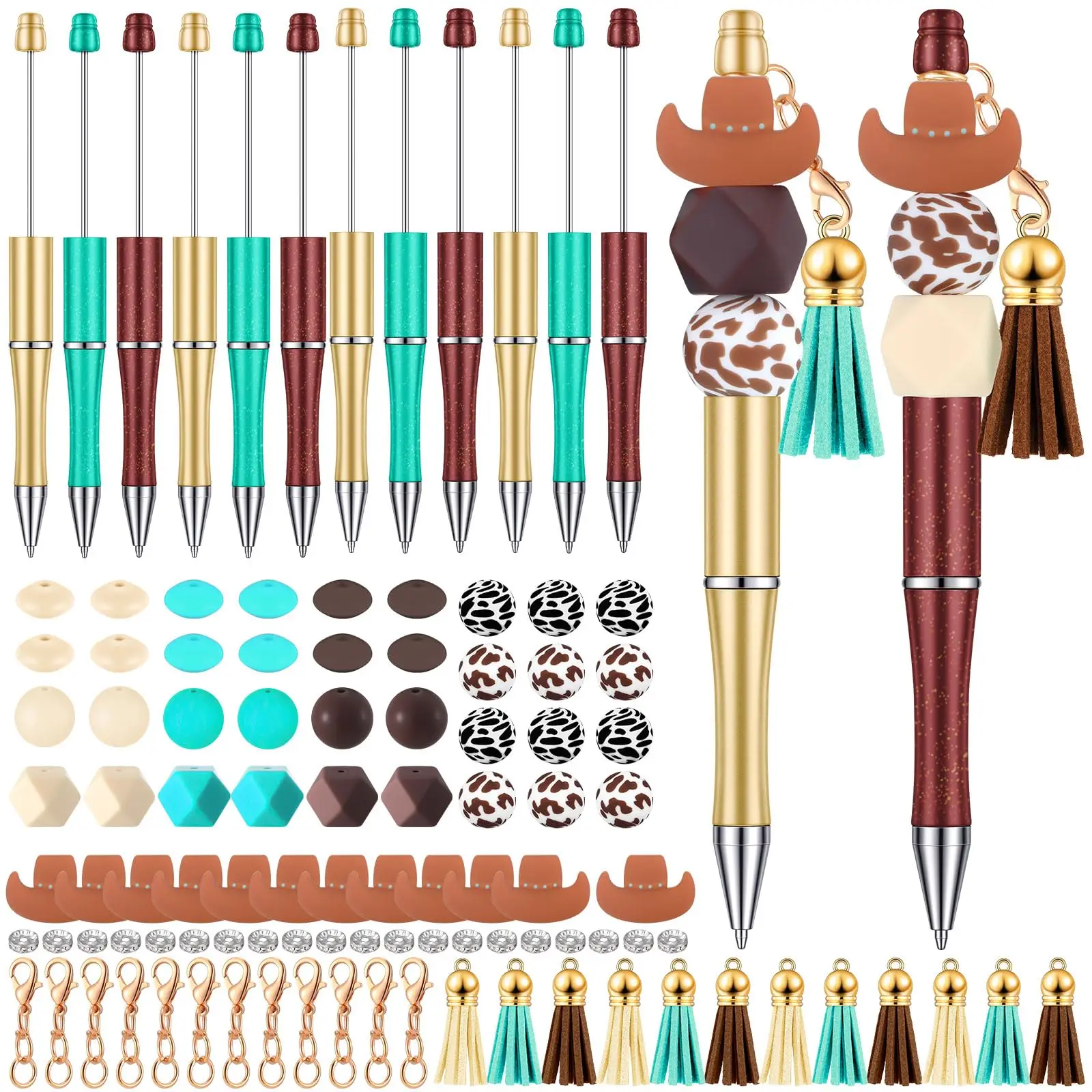 Independence Day Cowboy Shape Ballpoint Pen Bulk Beads DIY Handicrafts Beaded Pen For Students Teachers